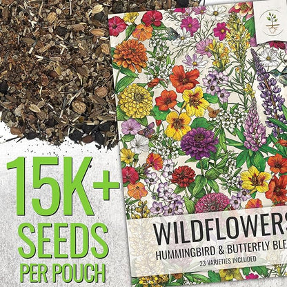 Seed Needs Wildflower Seeds Hummingbird and Butterfly Seed Mix | 10 Packs (1 Ounce Each) No Filler 23 Varieties Garden Seeds Annual & Perennial Species | Pollinator Attracting Flower Seed | Bulk