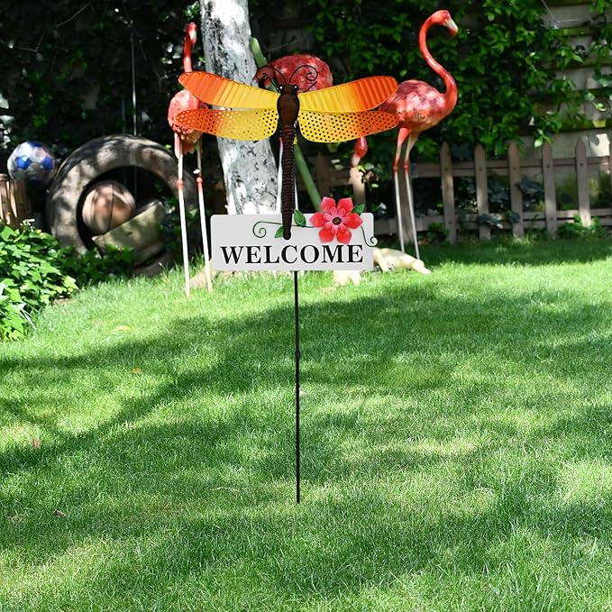 Morning View Dragonfly Garden Stakes Decorative Metal Insect Yard Stake Outdoor Spring Lawn Ornaments Yard Art Patio Pathway Flower Pot Outside 30 Inch Tall