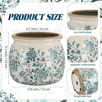 Vintage Planter Large Ceramic Plants Pot Green Vintage Rose Ice Crack Cottage Scroll Vase Flower Vase Pot Indoor Plants Home Kitchen Decor Farmhouse Antique Decorative Gifts
