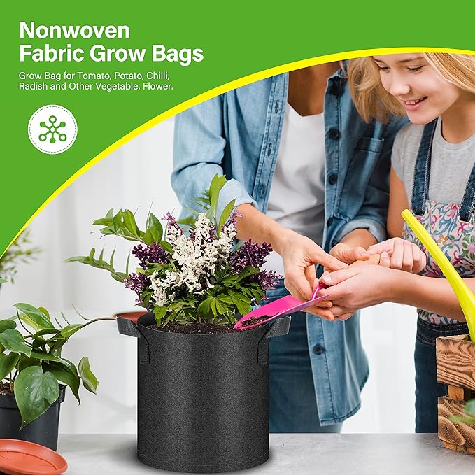 HealSmart 6-Pack 2 Gallon Nonwoven Grow Bags, Aeration Fabric Pots with Handles, Suitable for Garden Fruits, Vegetables and Flowers, Black