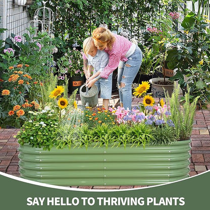 1MORE Galvanized Raised Garden Bed- Planter Garden Boxes Outdoor, Raised Beds for Gardening, 6x2x1.4ft Metal Garden Bed Kit for Vegetables Flower, Planter Raised Bed with Protective Tape & Tools.Green