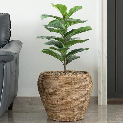 Vintiquewise Woven Round Flower Pot Planter Basket with Leak-Proof Plastic Lining - Large