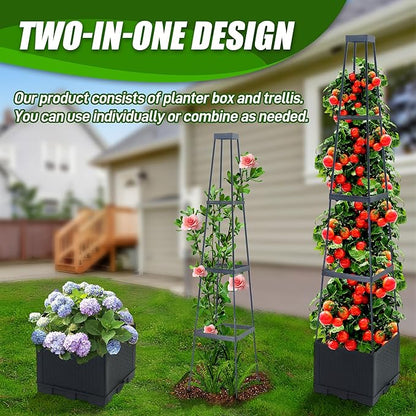 2 Packs Raised Garden Bed Tomato Planter Box with Trellis,56.8" Self-Watering Tomato Cage with Trapezoidal Trellis for Climbing Plants Flowers Vegetables Vine in Patio Garden Indoor Outdoor