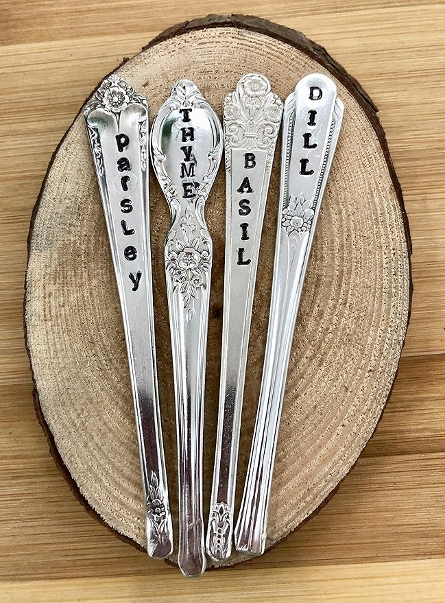 Personalized Herb Markers, Set of 4, You Choose Herbs Silver Plate Spoon Handle Plant Labels,