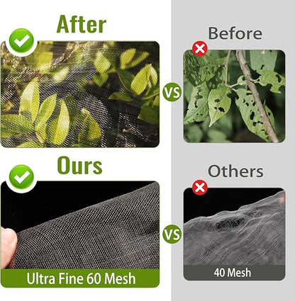 2 Pack Fruit Tree Netting Bags with Zipper and Drawstring, Ultra Fine Mesh Garden Netting Plant Cover, Bird Netting for Blueberry Bushes, Fruit Vegetable Trees, Flowers (Black, 10 x 10 ft)