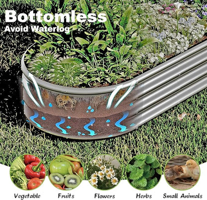 4x2x1ft-2pcs-Oval Raised Garden Bed Kit, Galvanized Planter Garden Boxes Outdoor, Metal Raised Garden Beds for Vegetables,Fruits, Flower,Silver