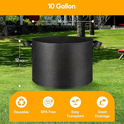 Simple Deluxe Grow Bags 10 Gallon 5 Pack Planter Pots with Handles, Thickened Nonwoven Fabric Aeration Cloth Bag, Heavy Duty Gardening for Tomoato, Potato, Vegetable, Herbs and Flowers, Black