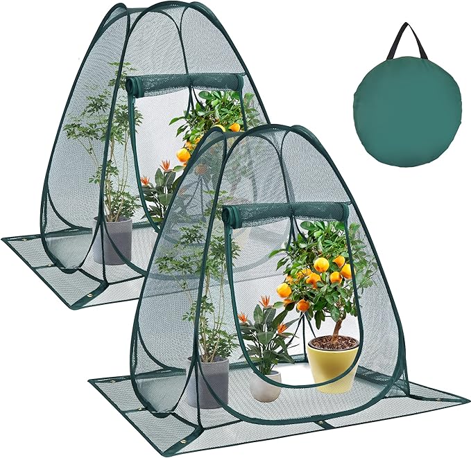 2 Packs Pop up Garden Netting Cover Plant Guard Cover with 16 Stakes Bird Plant Tent Protector for Vegetables Fruits Flowers (2, 36 * 36 * 39 inch)
