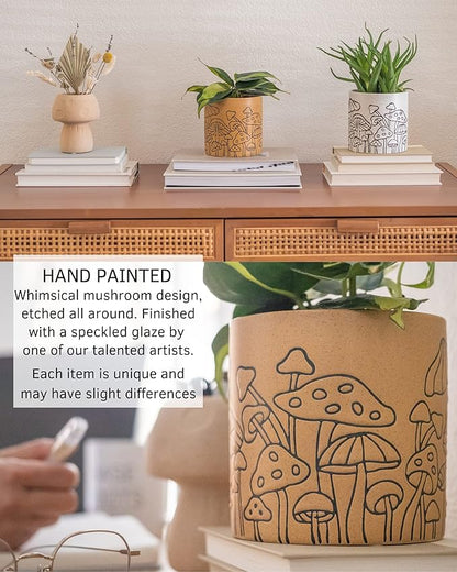 BASE ROOTS Mushroom Planter, Speckled Terracotta, Indoor/Outdoor, Holds Small Plants