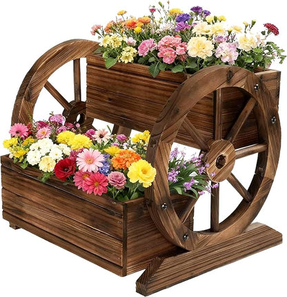 NestNature Wooden Wagon Planter Box,Raised Garden Bed,Decorative Garden Planters with Wheels-Outside Flower Pots for Indoor/Outdoor Décor Plants