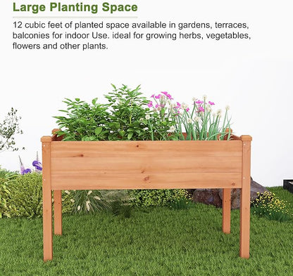 BIRASIL Outdoor Raised Garden Bed, Wood Planter Box for Vegetable Flower, Elevated Reinforced Large Garden Planters Boxes for Backyard Patio Gardening Balcony (48”L, Brown)