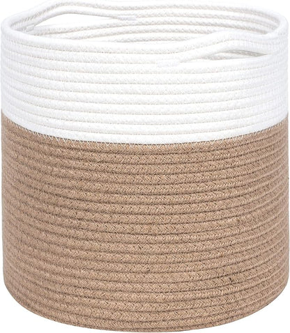 MINTWOOD Design 11 x 11 Inches Cotton Rope Basket for Flower Pot and Indoor Floor Planters, Decorative Round Woven Plant Pot Basket, Planter Covers, Small Dog Toy Storage Baskets, Jute