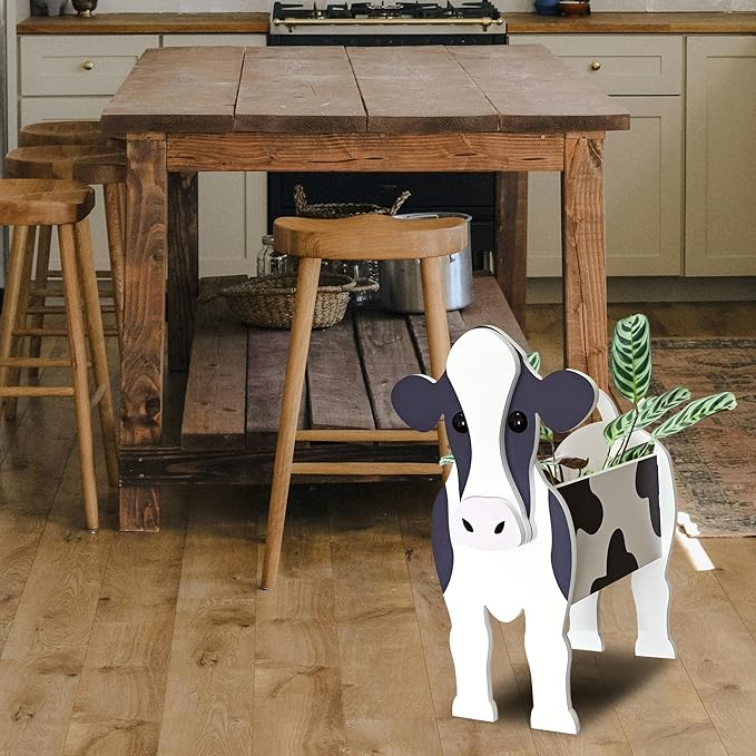 Dairy Cow Planter, Cute Animal Shape Flower Planters, Plant Pots for Indoor/Outdoor Garden Decor, Unique Gifts/Souvenirs for Pet Lovers (Large)