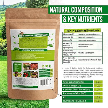 Wool Pellet Organic Fertilizer (2.2 lbs), Made of Sheep Wool, Water Holding, Enhances Soil Health, Ideal for Fruits, Vegetables, Flowers, Indoor and Outdoor Plants - 1 Pack
