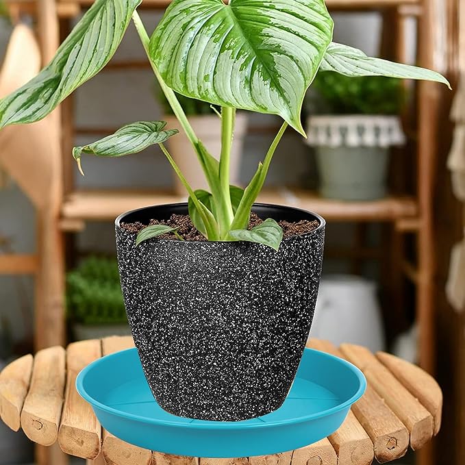 6 Pack of Plant Saucer Tray 9 10 inch, Heavy Duty Plastic Pot Plant Drip Trays Saucers for for Indoors Outdoor, Plant Water Tray for Planters 9-10" (10", Light Blue)