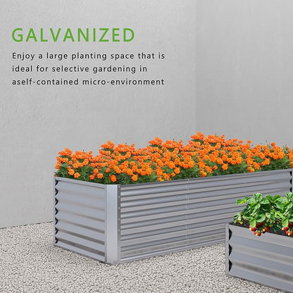 4x2x2FT Galvanized Raised Garden Bed,Planter Raised Beds-Metal Garden Box,Large Plant for Outdoor Planting, Vegetables Bed，Flower,herb-Silver