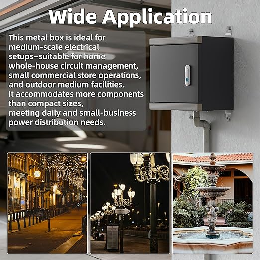 Joinfworld Outdoor Electrical Metal Box 11.8" x 11.8" x 7" Weatherproof Outdoor Junction Enclosure Steel Box with Lock Din Rail Cable Gland