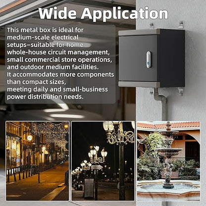 Joinfworld Outdoor Electrical Metal Box 11.8" x 11.8" x 7" Weatherproof Outdoor Junction Enclosure Steel Box with Lock Din Rail Cable Gland
