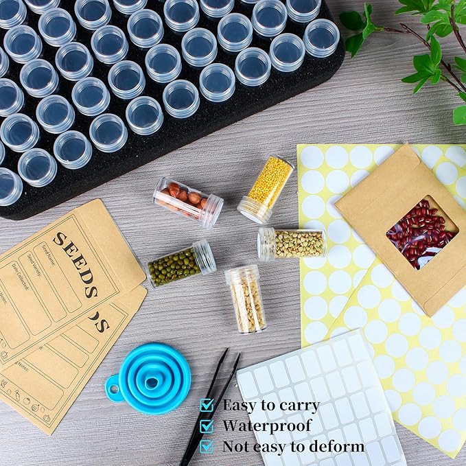 120 Slots Seed Storage Organizer with 25 Envelopes Portable Sturdy Seeds Container Box Airtight Garden Seed Saver Saving Kit (medium-120 Slots)