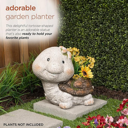 Alpine Corporation WQA1592 Blushing Tortoise Statue Planter w/Drainage Hole, Décor for Garden, Patio, & Lawn, 13" H, Gray