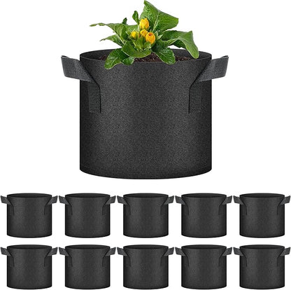 HealSmart Plant Grow Bags 3 Gallon, Tomoato Planter Pots 10-Pack with Handles, Aeration Nonwoven Fabric, Heavy Duty Gardening Planter for Vegetable, Herbs and Flowers, Black