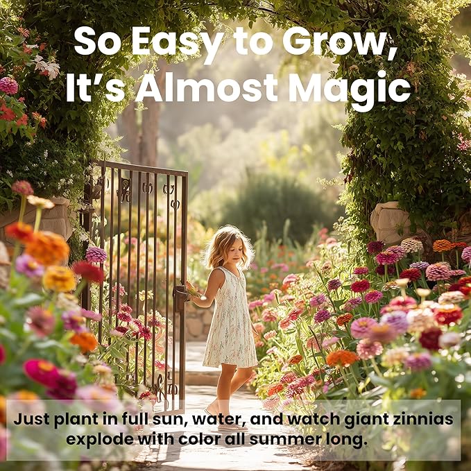 NatureZ Edge Zinnia Seeds for 2026 Planting Outdoors, Over 4000 Flower Seeds, 1 Oz, Non GMO Made in USA, Bulk Semillas De Flores para Sembrar, California Giants, Easy to Grow Zinnia Seed Mix