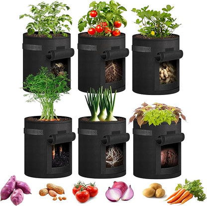 iPower Potato Grow Bags with Flap 6 Pack 10 Gallon, Garden Planting Pot with Durable Handle and Harvest Window, Thickened Nonwoven Fabric Container for Potato, Tomato, Vegetable, Carrot and Fruits