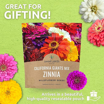 Zinnia Seeds - California Giants Mix - Large 1 Ounce Packet - 3,000 Flower Seeds - Mixed Colors and Large Blooms