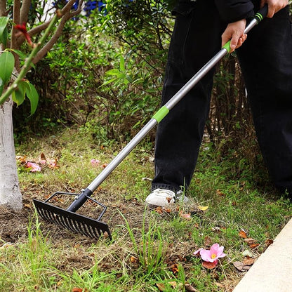WORKPRO 65 Inch Bow Rake, 17 Tines Metal Head Rakes with High Strength Handle, Heavy Duty Garden Rake with Adjustable Handle for for Loosening Soil, Gathering Leaf, Leveling Lawn, Farming Land