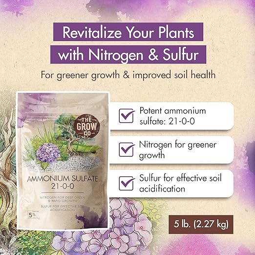 Ammonium Sulfate 21-0-0 Fertilizer, High Nitrogen for Rapid Plant Growth & Deep Green Color, Ideal Soil Acidifier to Lower pH in Alkaline Soil, 5 lb