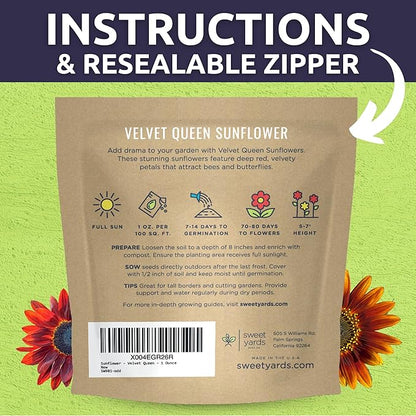 Velvet Queen Sunflower - Large 1 Ounce Packet - 1,000 Flower Seeds for Planting - Helianthus annuus