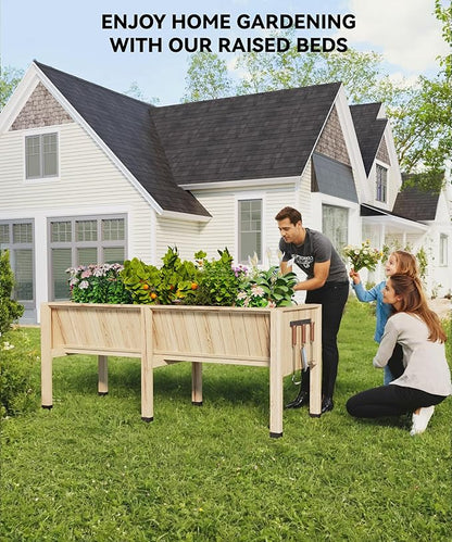 GarveeHome Hooks for 6X2X2.5 ft Raised Garden Bed, Wooden Raised Planter Box Outdoor for Growing Vegetables and Herbs, Depth 13.7 Inch，Planter Raised Beds-Natural