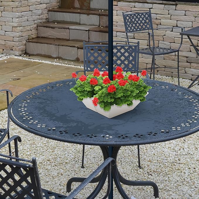 EBaokuup Umbrella Planter-Patio Table Flower Pot with Umbrella Hole-White Square Planter Pots for Indoor Outdoor Patio Table Garden Home Plants
