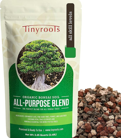 Tinyroots Bonsai Soil Plus a Three Pack of Six-Inch Training Bonsai Pots