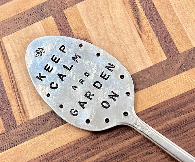 GARDEN MARKER Keep Calm and Garden On hand crafted Plant stake made from recycled Spoon makes a great gift
