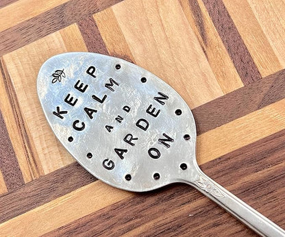 GARDEN MARKER Keep Calm and Garden On hand crafted Plant stake made from recycled Spoon makes a great gift