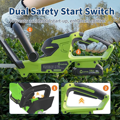 Hedge Trimmer Cordless with Battery, Electric Hedge Trimmer, 22 Inch Handheld Bush Trimmers, with 2 20V 2.0Ah Batteries and Charger, Brushless Motor, Dual Safety Switch, for Gardening, Lawns