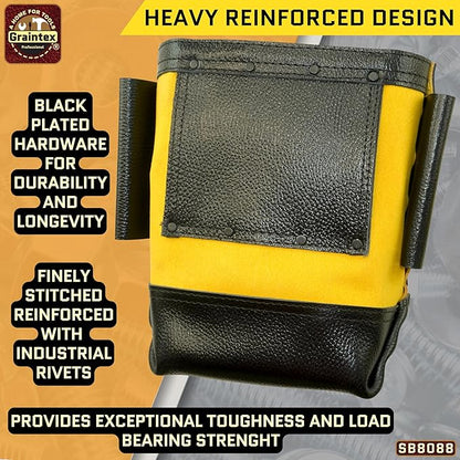 Graintex Nut & Bolt Bag Yellow Color Premium Quality Suede Leather Tool Bag, Tool Belt for Ironworker Tools, Bull Pin Loops, Ideal for Heavy-Duty Use, Bolt Bags for Construction Professionals - SB8088