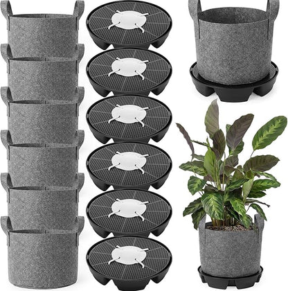 6 Set Self Watering Fabric Pot Base Plant Nonwoven Grow Bags Automatic Watering Plant Saucers Elevated Flower Trays for Fruits Vegetables Flowers(3 Gallon,Grey)