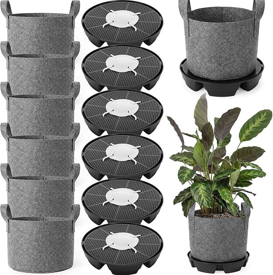6 Set Self Watering Fabric Pot Base Plant Nonwoven Grow Bags Automatic Watering Plant Saucers Elevated Flower Trays for Fruits Vegetables Flowers(3 Gallon,Grey)