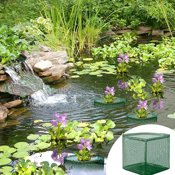 EBaokuup 4 Pcs Aquatic Pond Planting Bags, 7" Reusable Mesh Water Garden Pond Plant Pot, Breathable Green Square Lily Plant Pots for Pond Bog Plant Garden Terrestrial Plant