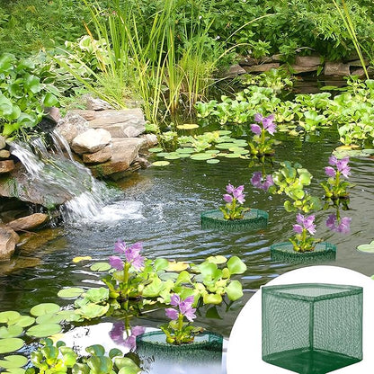 EBaokuup 4 Pcs Aquatic Pond Planting Bags, 7" Reusable Mesh Water Garden Pond Plant Pot, Breathable Green Square Lily Plant Pots for Pond Bog Plant Garden Terrestrial Plant