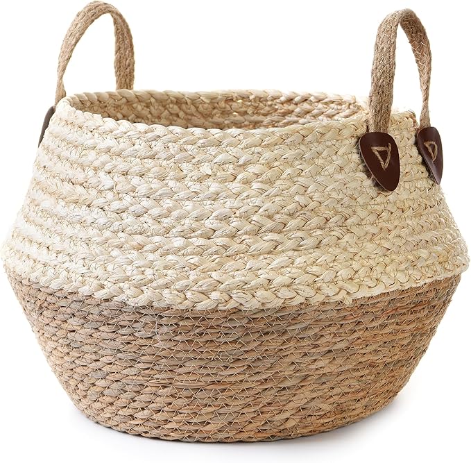 Pot for Artificial Tree Indoor, Vase for Olive Tree Indoor, Fake Plant Pot, Planter for Faux Plant (10" D x 12" H, Woven Plant Basket, Large)