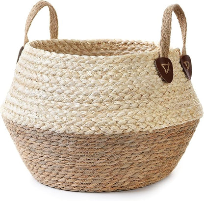 Pot for Artificial Tree Indoor, Vase for Olive Tree Indoor, Fake Plant Pot, Planter for Faux Plant (10" D x 12" H, Woven Plant Basket, Large)