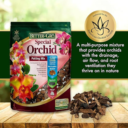 Better-Gro Special Orchid Mix - Premium Grade Orchid Bark Potting Mix, Repotting, Enhanced Drainage, Air Flow & Root Ventilation, Ideal for Phalaenopsis, Cattleyas, Dendrobiums 4 Quarts (Pack of 2)