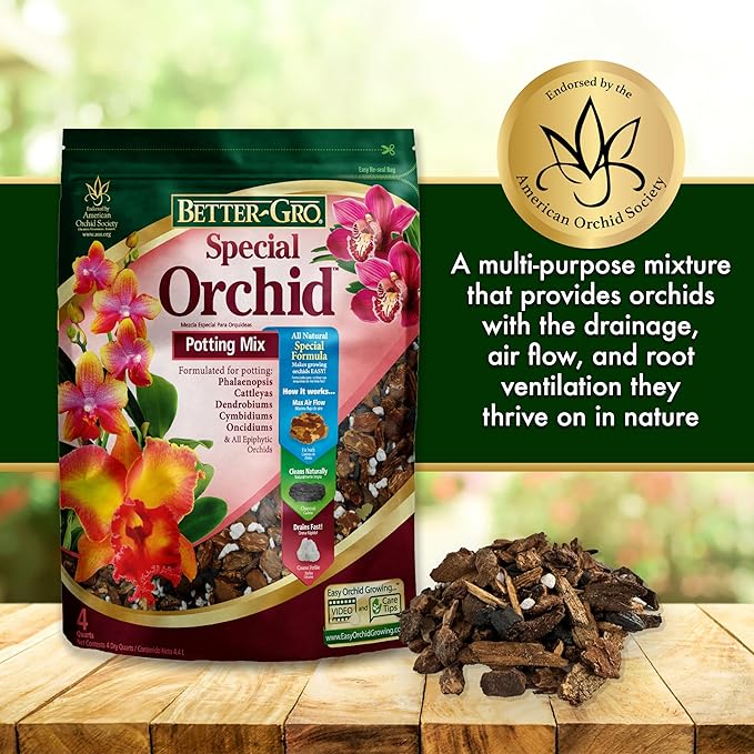 Better-Gro Special Orchid Mix - Premium Grade Orchid Bark Potting Mix for Potting,Repotting,Enhanced Drainage,Air Flow & Root Ventilation,for Phalaenopsis,Cattleyas,Dendrobiums,8 Quarts,(Pack of 2)