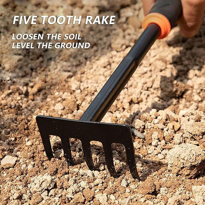 Arinasun Gardening Hand Tool Set, 4 Pieces, Including 2 Shovels &1 Rake &1 Cultivator, Rust-Resistant lron Tools, Rubber Grip Handles，Great Garden Gift