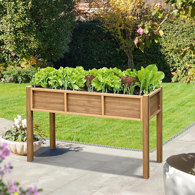 DWVO 48x18x30in Raised Garden Bed Kit, Poly Wood Planter Box Stand,Weather Resistant Planter Box with Legs, Elevated Garden Bed for Backyard, Patio, Balcony, Brown