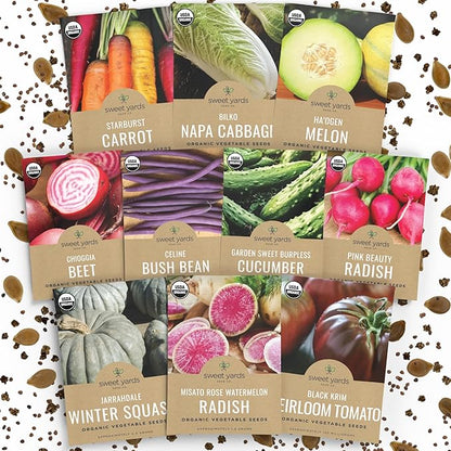 Organic Unique Varities - Seed Variety Pack - 10 Individual Packs - 2026 Season - Chioggia Beet, Rose Watermelon Radish and More! for Indoor & Outdoor Planting (Non-GMO, Certified Organic)