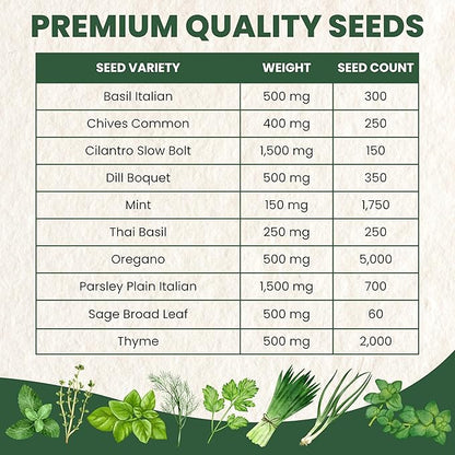 Herb Seeds | 10 Individual Packs | 2026 Season | Non-GMO | Mint, Parsley, Basil, Thyme & More! | for Planting Indoor & Outdoor | by Family Sown